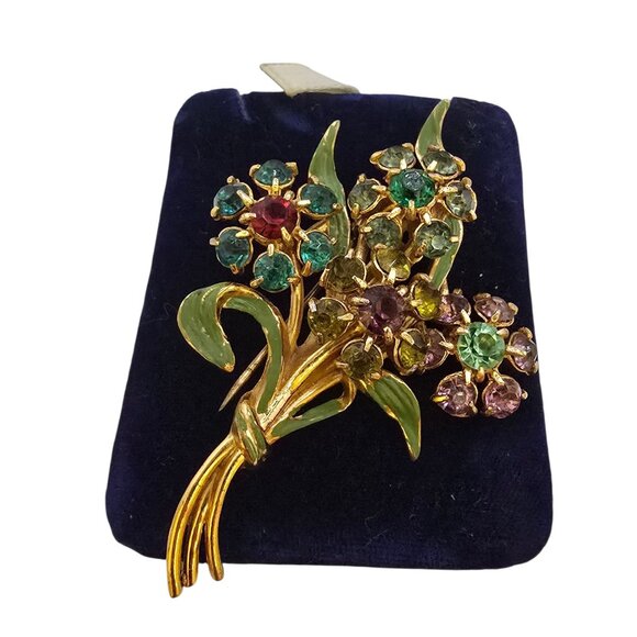 Antique Coro 1930s Flower Enamel Fur Clip (A8902) - Picture 3 of 6